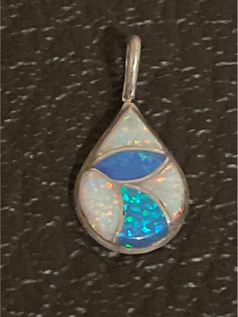 Native American Zuni handmade sterling silver opal multi inlay pendant charm